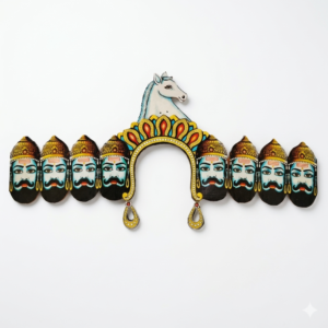 Ravan Das Sish | Ten Head Mukut Set | Medium Size | 10 Head Set – Plywood Ramleela Mukut | Ravan Das Sis