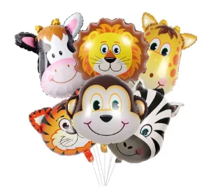 6 Piece Animal Face Foil Balloon Theme