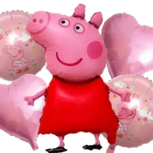 Pegga Pig Theme Birthday Decorations 5 Pieces Foil Balloons For Kids