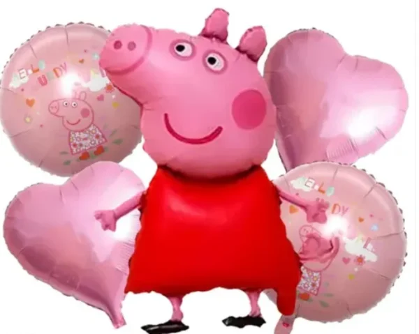 Pegga Pig Theme Birthday Decorations 5 Pieces Foil Balloons For Kids