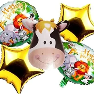 Cow Jungle Theme Birthday Decoration 5 Pcs Foil Balloons For Kids
