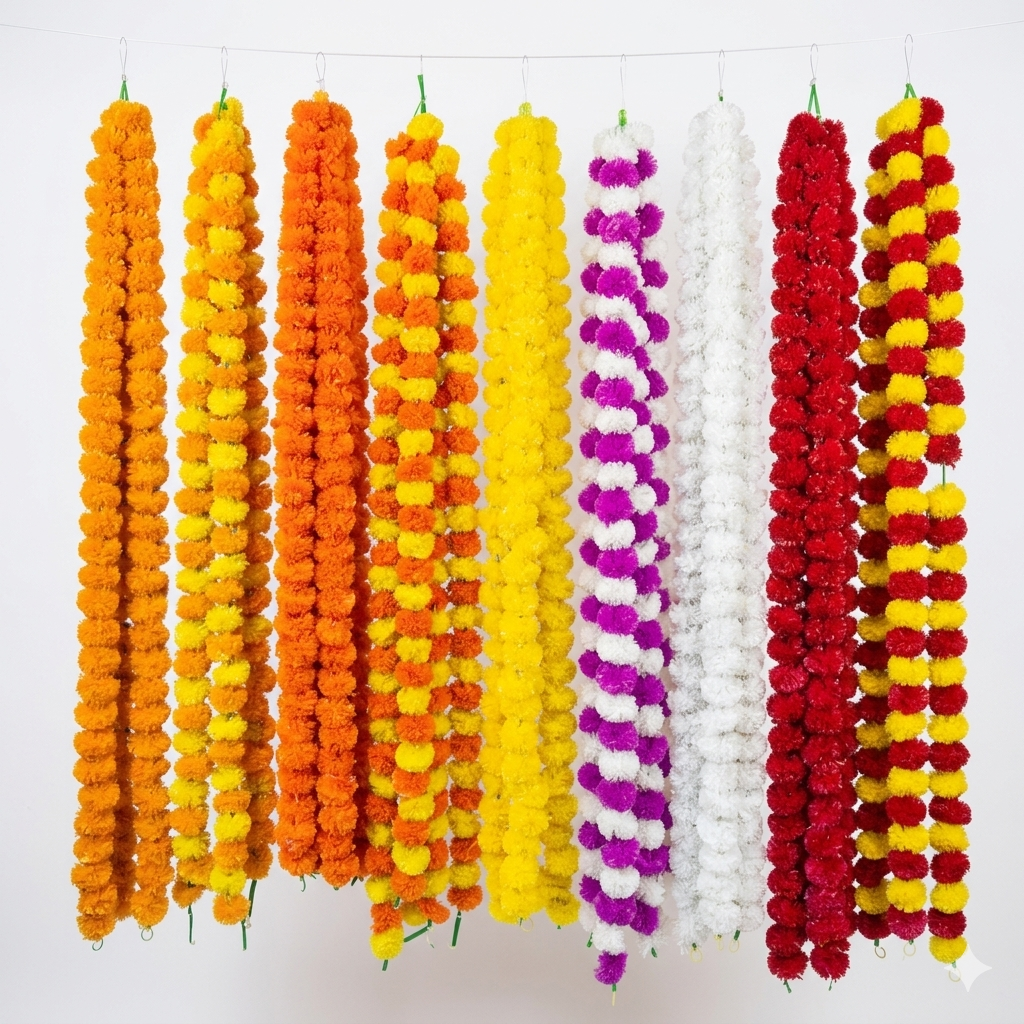 Artificial Ganda Mala / Door Lagi / Door Drop Garland / Flowers / Genda Phool / Marigold Flower / Home Decor / Diwali Decoration / Haldi Decoration / Mehndi Decoration ( Pack of 5 Pc.)
