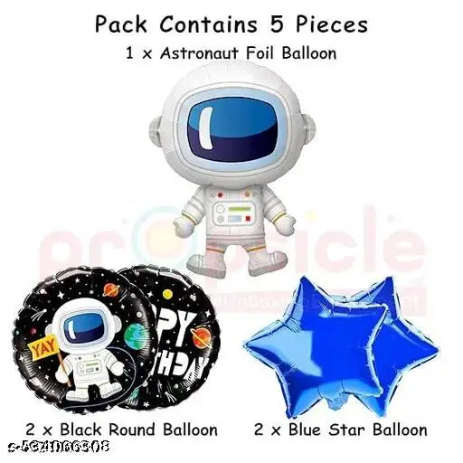 Astronaut Space Theme Foil Mylar Balloon Set For Space Theme Birthday Decoration Balloon (Multicolor, Pack Of 5) / Space Theme Balloon / Party Decoration Balloon