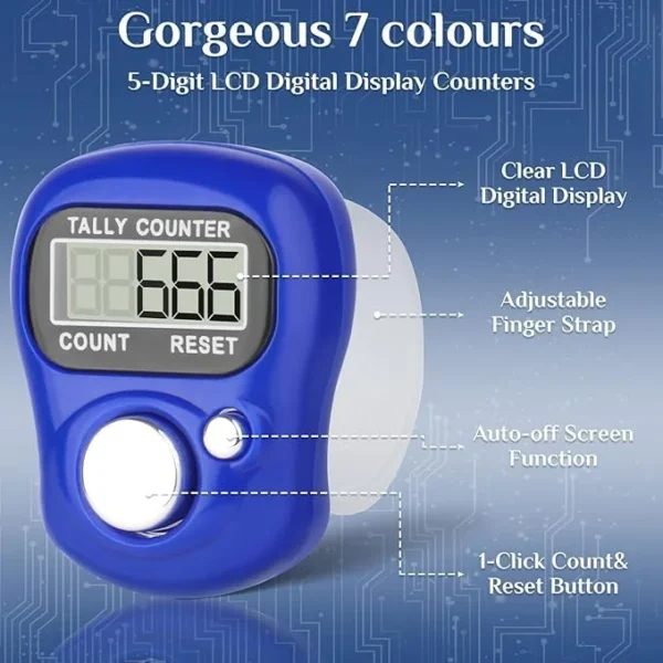 Multiuse Finger Counter Portable Hand Finger Ring Counting Machine Digital Head Electronic Tally Counter Jap Counting Device for Mantra Jaap Multi-Colour | 11 cm | Pack of - 01 | - Image 3