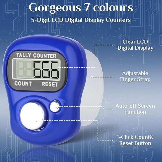 Multiuse Finger Counter Portable Hand Finger Ring Counting Machine Digital Head Electronic Tally Counter Jap Counting Device for Mantra Jaap Multi-Colour | 11 cm | Pack of - 01 | - Image 3