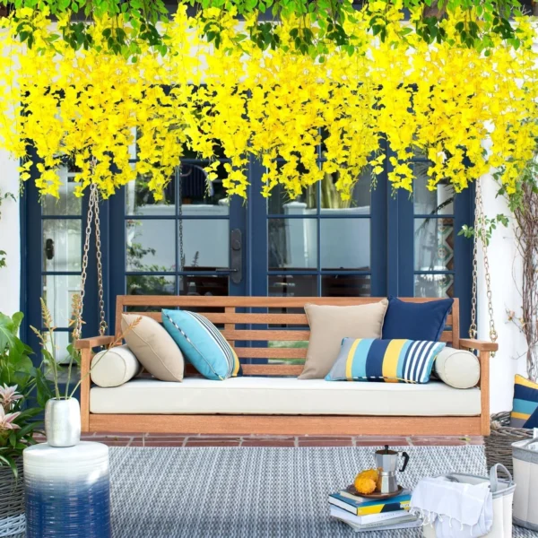 Artificial Wisteria Vine Long String Garland | Ratta Fake Silk Hanging Flowers for Ganpati Decoration Setup for Home, Ganpati Decoration Item, Party & Wedding Decor - Image 3