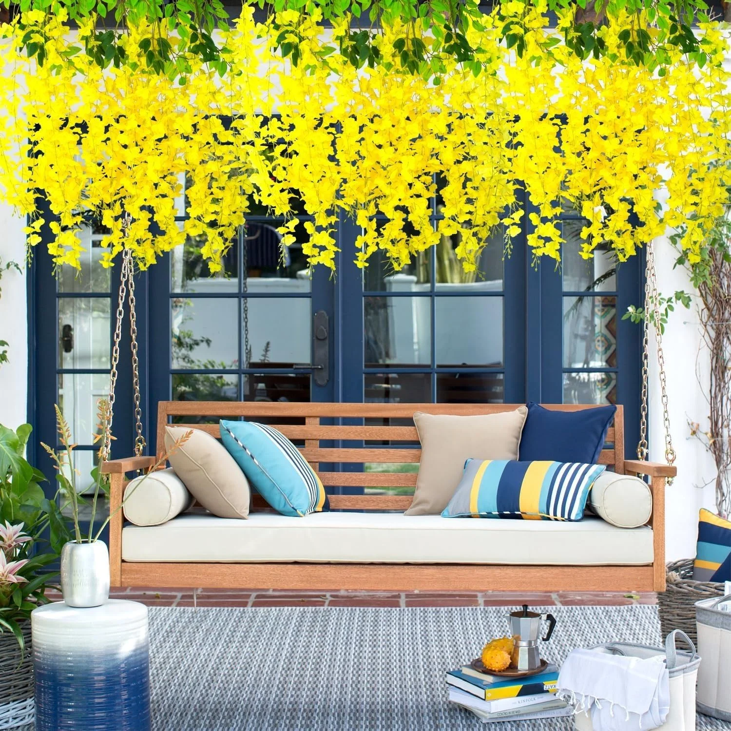 Artificial Wisteria Vine Long String Garland | Ratta Fake Silk Hanging Flowers for Ganpati Decoration Setup for Home, Ganpati Decoration Item, Party & Wedding Decor - Image 3