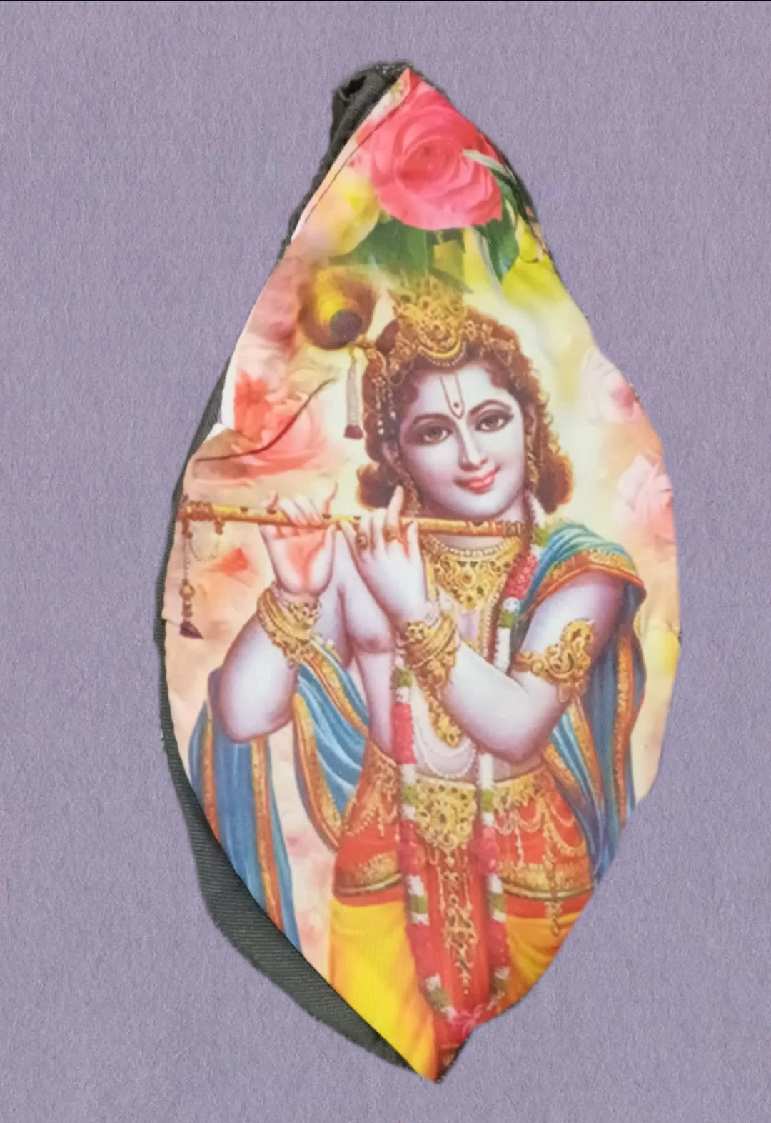 Mala Jholi for Mala, Printed With Shri Krishna Ji, With Zipper / Chain { Black in Colour }