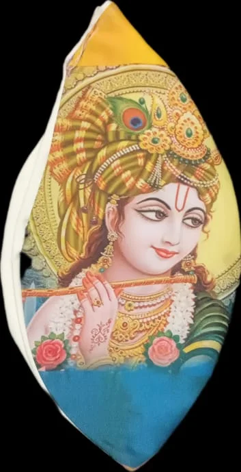 Mala Jholi for Mala, Printed With Shri Krishna Ji, With Zipper / Chain { White in Colour }