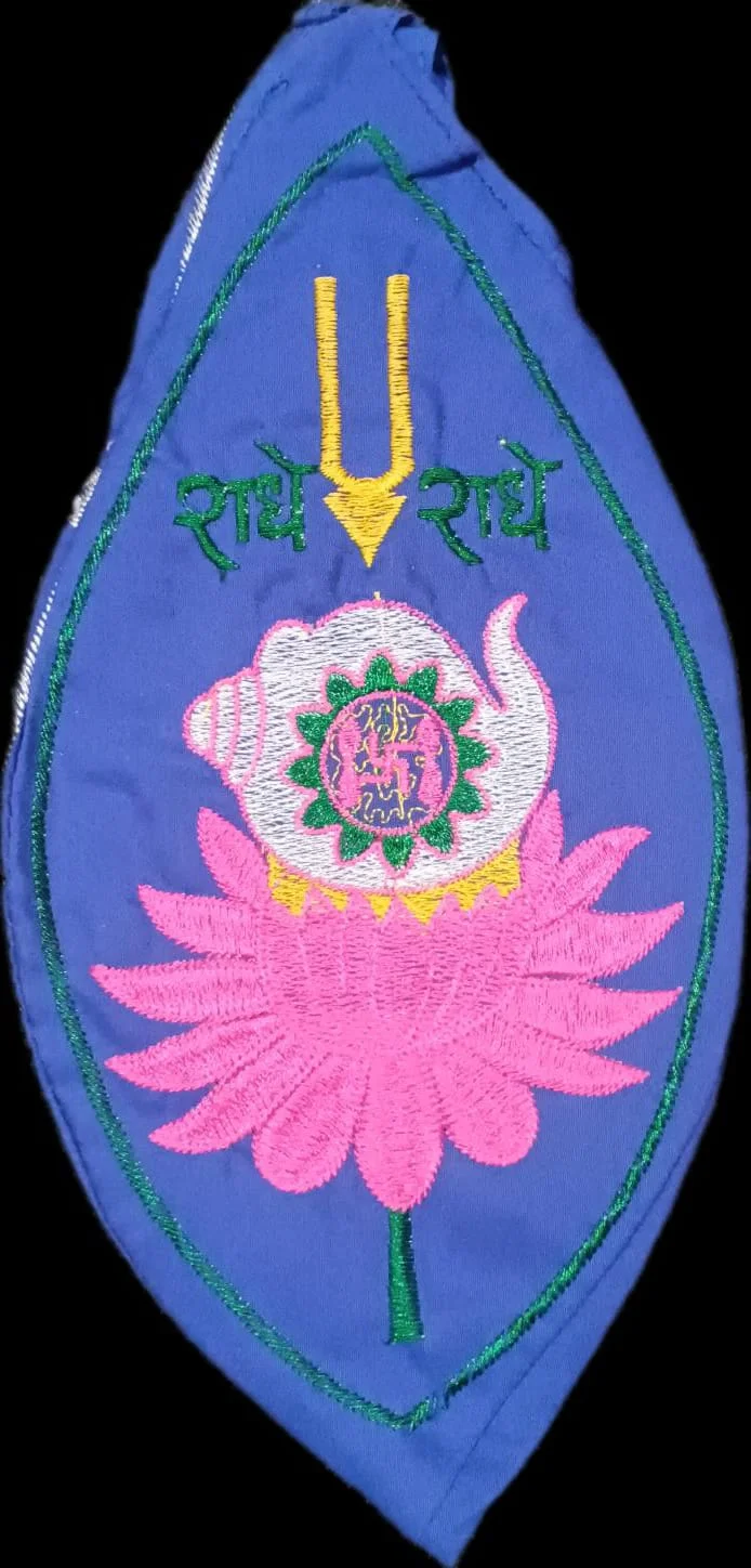 Mala Jholi for Mala, Embroidery of Radhe Radhe , With Zipper / Chain { Navy Blue in Colour }