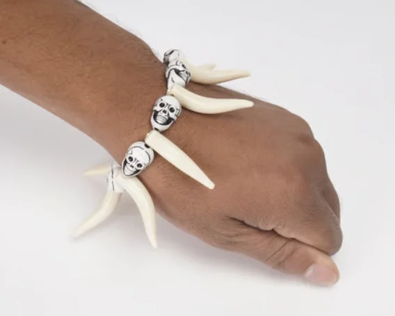 Skull Neckpiece & Bracelet Set for Halloween (White, Black) - Image 2