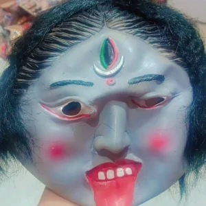 Kali Maa Rubber Face Mask / Kali Mata Rubber Mask for Fancy Dress – Grey Color Goddess with Attached Hair|Religious Role for Kids & Adults
