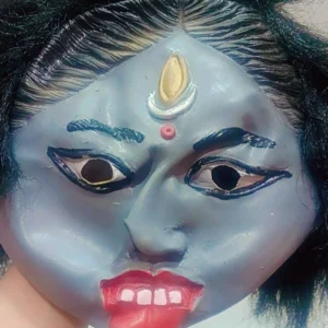 Maa Kali Rubber Face Mask / Kali Mata Rubber Mask for Fancy Dress – Grey Color Goddess with Attached Hair|Religious Role for Kids & Adults