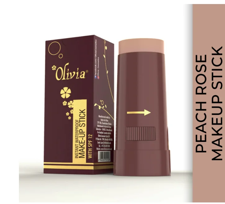 Olivia Instant Waterproof Makeup Stick with SPF 12-06 Peach Rose | 3-in-1 Foundation, Concealer & Moisturizer | Sweatproof, Long-Lasting Base Makeup | Evens Skin Tone & Hides Blemishes