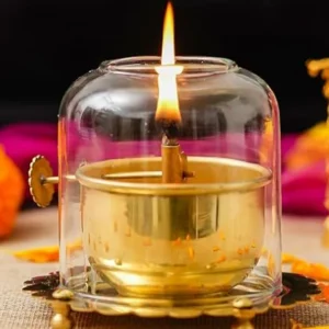 Akhand Jyoti Diya With Wick Lifting Screw Lever | Akhand Jyot | Akhand Deep and Antique Lanterns for Home Decor Akhand Diya Qith Adjustable Bati for Puja Decor |Oil Puja Lamp for Aarti Pooja Article Metal Diya