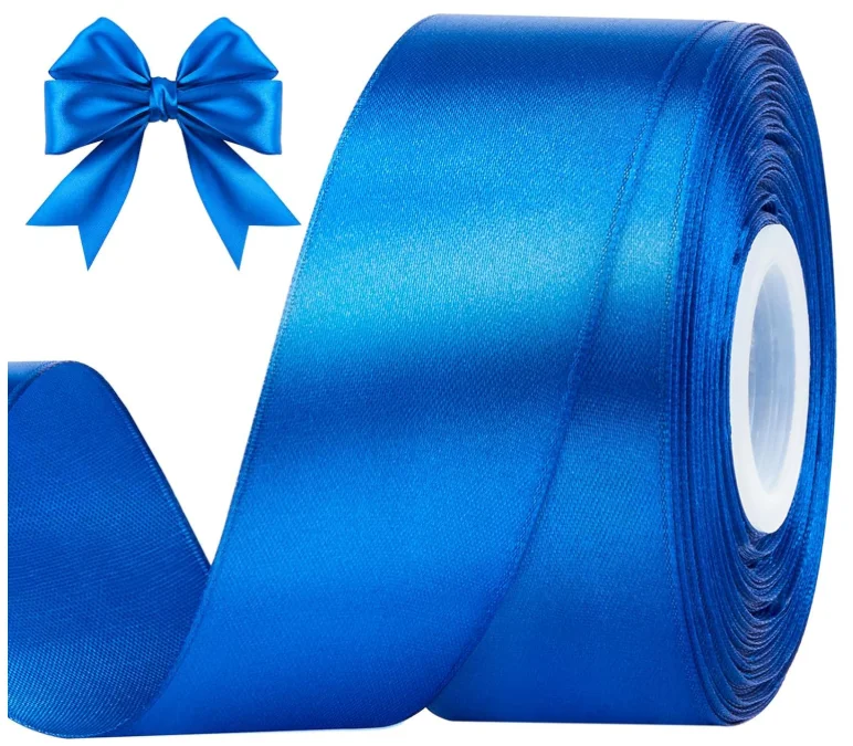 Satin Ribbon, Solid Fabric Ribbon Roll for Flower Bouquets, Gift Wrapping, Wedding, Handmade Crafts (Blue) - Image 2