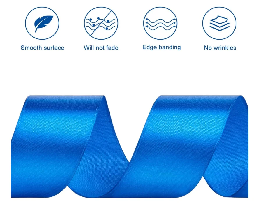Satin Ribbon, Solid Fabric Ribbon Roll for Flower Bouquets, Gift Wrapping, Wedding, Handmade Crafts (Blue) - Image 3