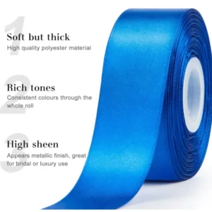 Satin Ribbon, Solid Fabric Ribbon Roll for Flower Bouquets, Gift Wrapping, Wedding, Handmade Crafts (Blue)