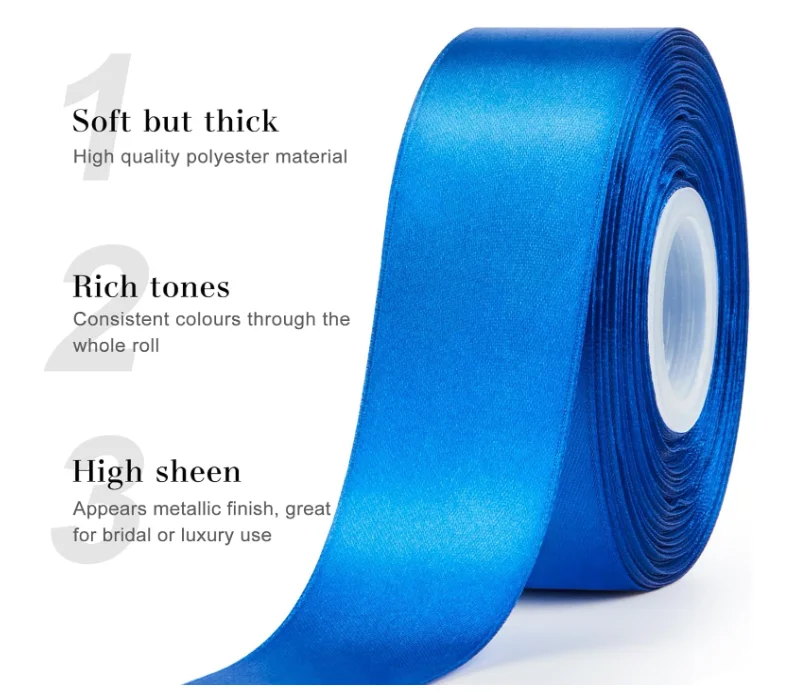Satin Ribbon, Solid Fabric Ribbon Roll for Flower Bouquets, Gift Wrapping, Wedding, Handmade Crafts (Blue)