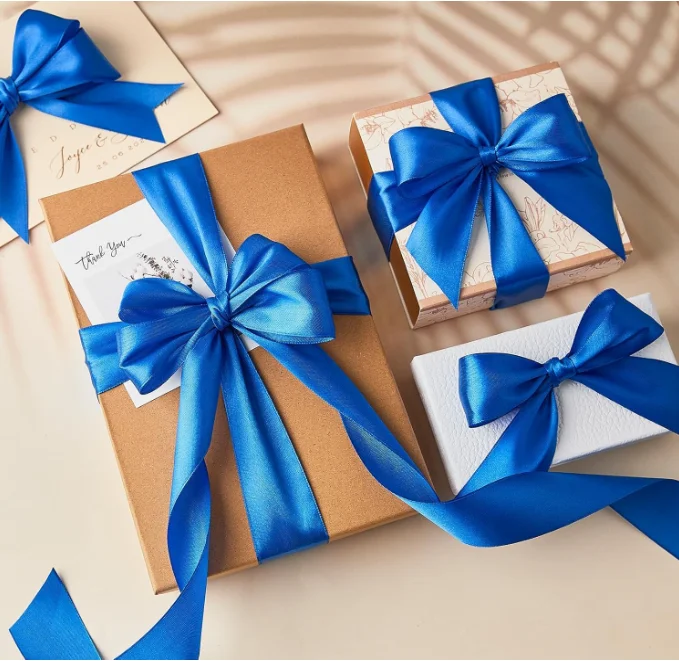 Satin Ribbon, Solid Fabric Ribbon Roll for Flower Bouquets, Gift Wrapping, Wedding, Handmade Crafts (Blue) - Image 5