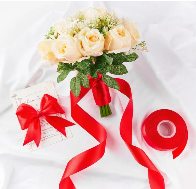 1.5 Inch 10 Meter Satin Ribbon, Solid Fabric Ribbon Roll for Flower Bouquets, Gift Wrapping, Wedding, Handmade Crafts (Red) - Image 6