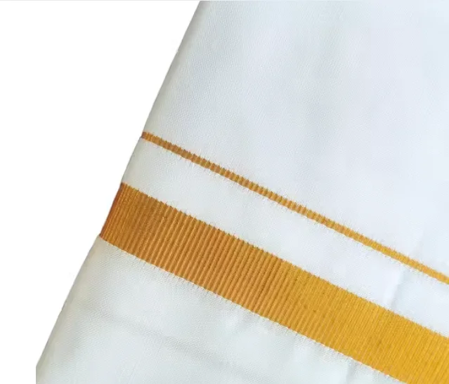 Premium Quality COTTON Men White Pure Cotton Single Layer Dhoti / Lungi / Gamcha with Gold Zari Border - Image 3
