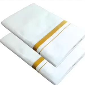 Premium Quality COTTON Men White Pure Cotton Single Layer Dhoti / Lungi / Gamcha with Gold Zari Border