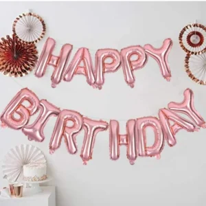 Rose Gold Happy Birthday Banner (Foil), Huge Happy Birthday Banner, Alphabet Balloons for Decoration, Birthday Decoration Combo Fairy Lights, Foil Balloons