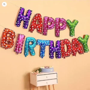 Happy Birthday 13 Letters | Multicolor Polka Dot Foil Balloon Banner