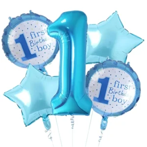 1st Birthday Decoration for Boys with 1 Number Blue Foil Balloons Set of 5 Pieces | Its My First Birthday Decoration Set | Baby Boy 1st Birth day...
