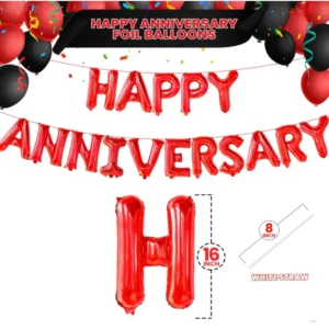 Red Happy Anniversary Balloons Letters - Big, 16 Inch Red Foil Happy Anniversary Sign Banner Party Decoration