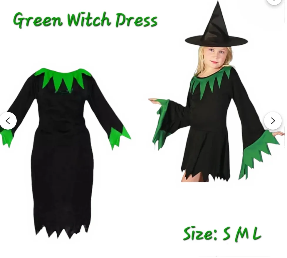 Girls' Green Witch Dress: Halloween Costume, Fancy Outfit - Image 2