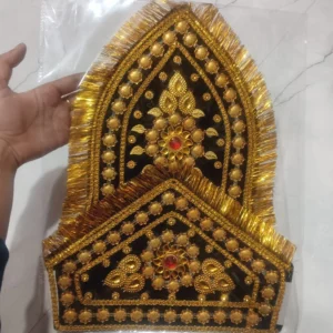 Traditional Kulla Mukut | Taj Mukut – Adjustable Size with Moti Work & Velcro Closure | Ideal for Ramleela, Goddess Costume & Fancy Dress Events