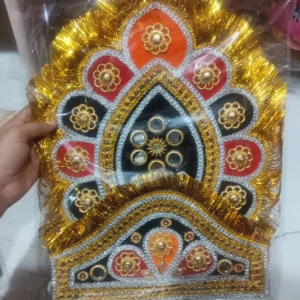 Traditional Kulla Mukut | Taj Mukut – Adjustable Size with Moti Work & Velcro Closure | Ideal for Ramleela, Goddess Costume & Fancy Dress Events