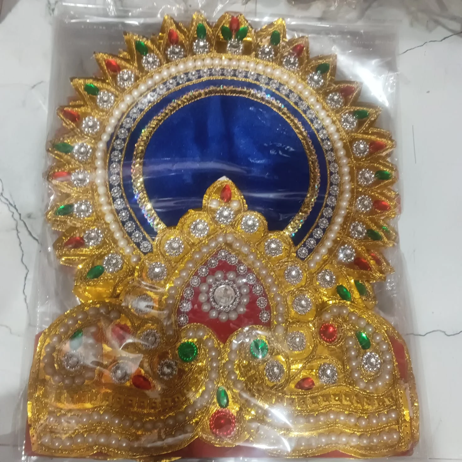 Traditional Blue Kulla Mukut | Taj Mukut – Adjustable Size with Moti Work & Velcro Closure | Ideal for Ramleela, Goddess Costume & Fancy Dress Events