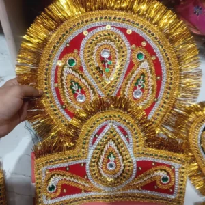 Traditional Kulla Mukut | Taj Mukut – Adjustable Size with Moti Work & Velcro Closure | Ideal for Ramleela, Goddess Costume & Fancy Dress Events