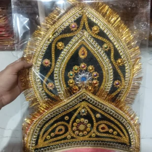 Traditional Kulla Mukut | Taj Mukut – Adjustable Size with Moti Work & Velcro Closure | Ideal for Ramleela, Goddess Costume & Fancy Dress Events