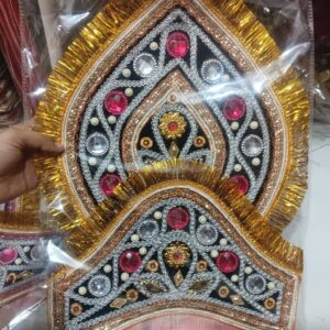 Traditional Kulla Mukut | Taj Mukut – Adjustable Size with Moti Work & Velcro Closure | Ideal for Ramleela, Goddess Costume & Fancy Dress Events