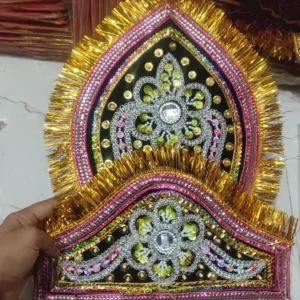 Traditional Kulla Mukut | Taj Mukut – Adjustable Size with Moti Work & Velcro Closure | Ideal for Ramleela, Goddess Costume & Fancy Dress Events