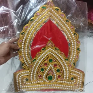 Traditional Kulla Mukut | Taj Mukut – Adjustable Size with Moti Work & Velcro Closure | Ideal for Ramleela, Goddess Costume & Fancy Dress Events