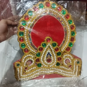 Traditional Kulla Mukut | Taj Mukut – Adjustable Size with Moti Work & Velcro Closure | Ideal for Ramleela, Goddess Costume & Fancy Dress Events
