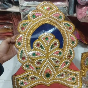 Traditional Kulla Mukut – Adjustable Size with Moti Work & Velcro Closure | Ideal for Ramleela, Goddess Costume & Fancy Dress Events | Taj Mukut