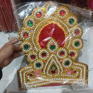 Traditional Kulla Mukut – Adjustable Size with Moti Work & Velcro Closure | Ideal for Ramleela, Goddess Costume & Fancy Dress Events | Taj Mukut