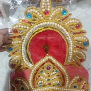 Traditional Kulla Mukut | Taj Mukut – Adjustable Size with Moti Work & Velcro Closure | Ideal for Ramleela, Goddess Costume & Fancy Dress Events