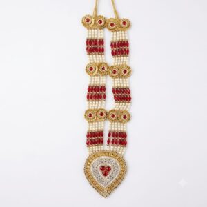 Traditional Artificial Pearl , Red and White Beaded Garland / Necklace or “Moti Mala”,”Dulha Mala” or “Paan Haar”).