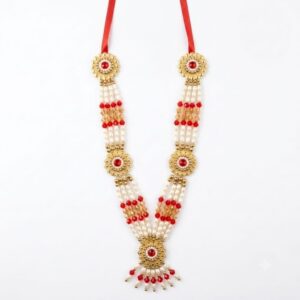 Traditional Artificial Pearl and Red Beaded Garland / Necklace or "Moti Mala","Dulha Mala" or "Paan Haar").