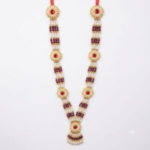 Traditional Artificial Pearl and Red Beaded Garland / Necklace or “Moti Mala”,”Dulha Mala” or “Paan Haar”).