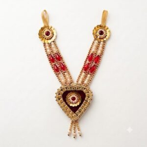 Traditional Golden, White and Red Beaded Garland / Necklace or “Moti Mala”,”Dulha Mala” or “Paan Haar”).
