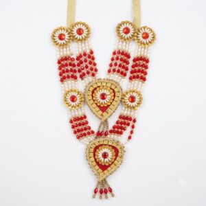 Traditional Golden and Red Beaded Garland / Necklace or “Moti Mala”,”Dulha Mala” or “Paan Haar”).