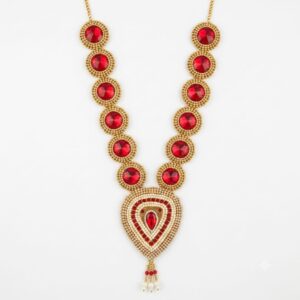 Traditional Artificial Pearl and Red Beaded With Jarkin Lace Garland / Necklace or “Moti Mala”,”Dulha Mala” or “Paan Haar”).